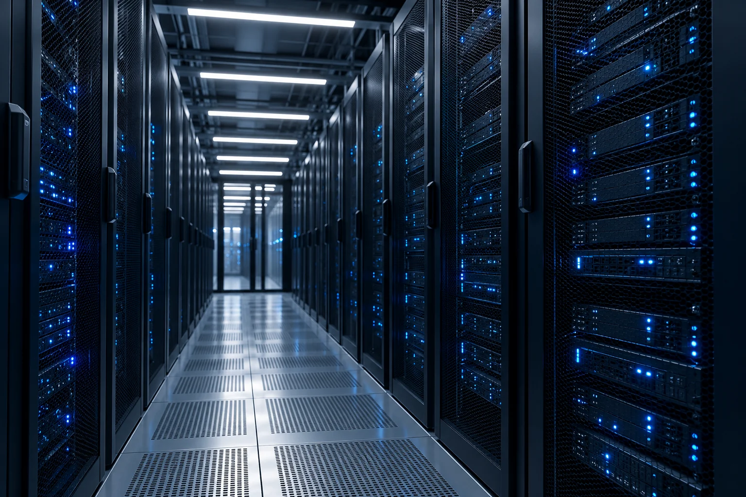Server racks and network infrastructure in a modern data center